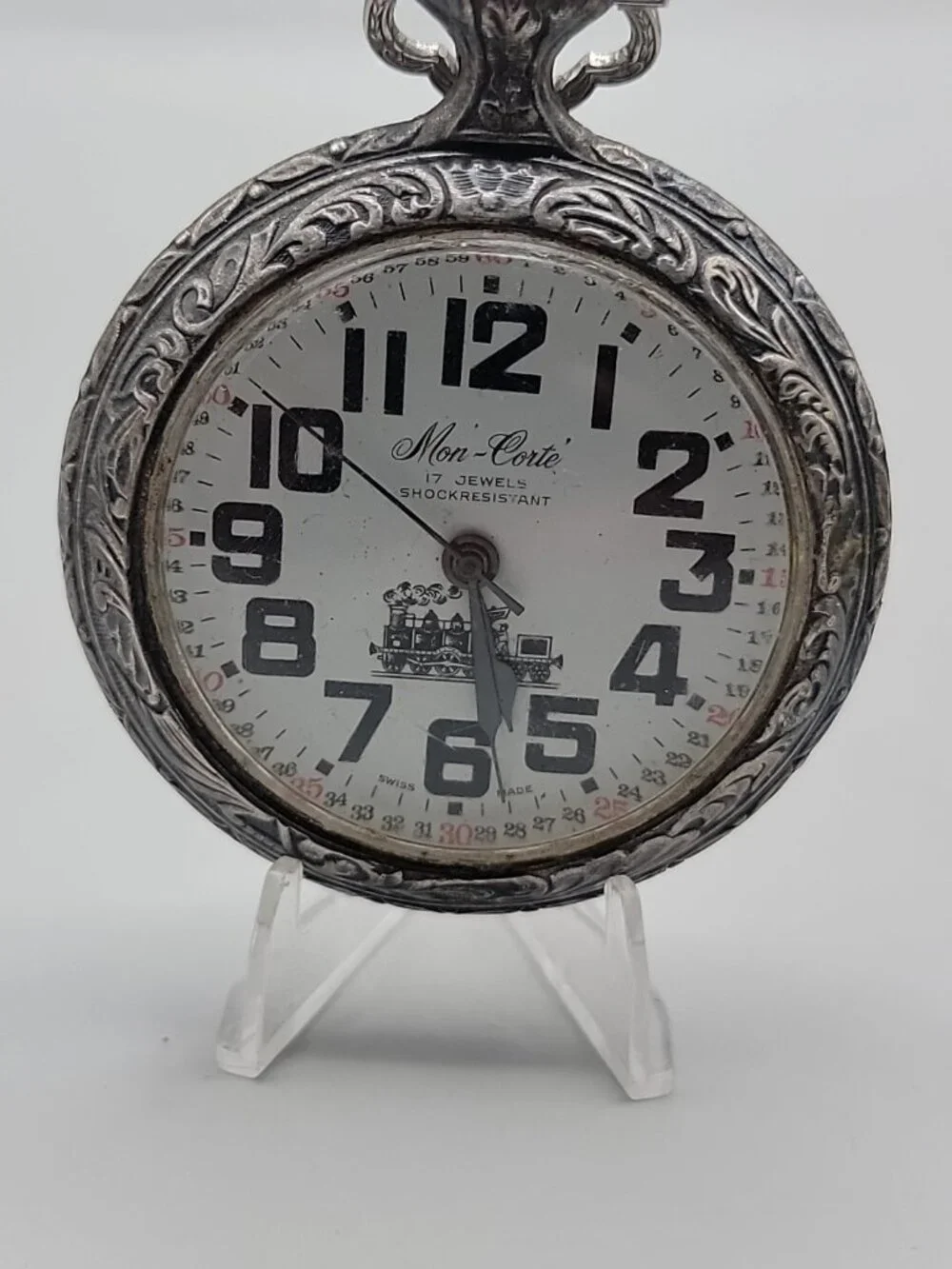 Swiss Railroad Grade Wind Pocket Watch Mon-Corte By EVASO SA 17j Antique